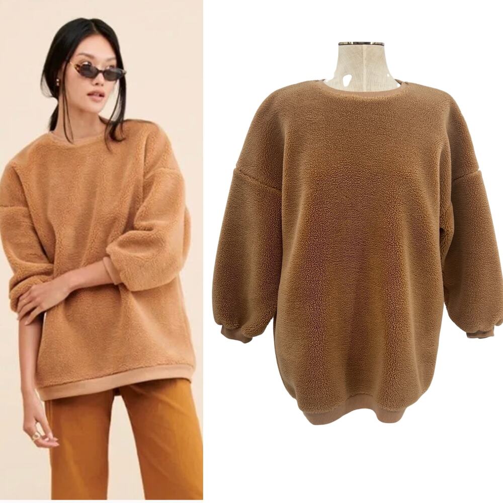 Capulet Favorite‎ Teddy Pullover Camel Sherpa Fleece Oversized Sweatshirt Small